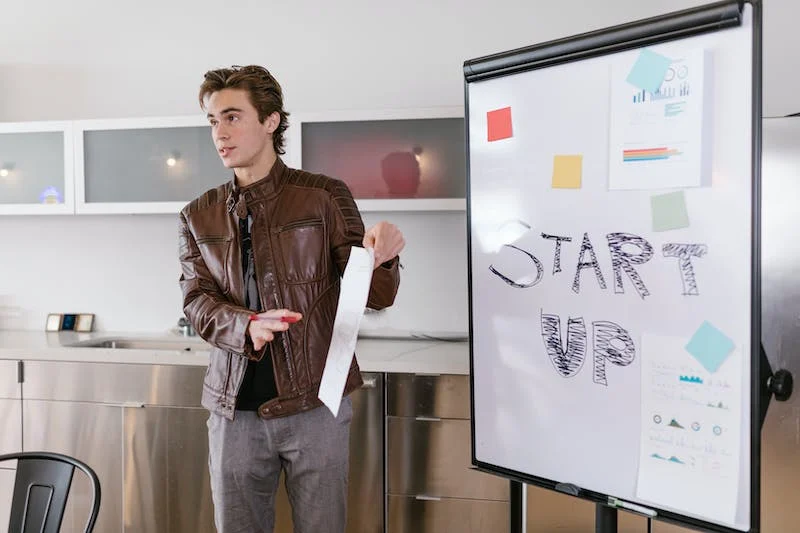 A man standing in front of a whiteboard.