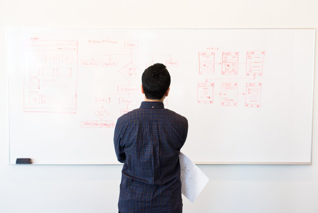 A man standing in front of a whiteboard.